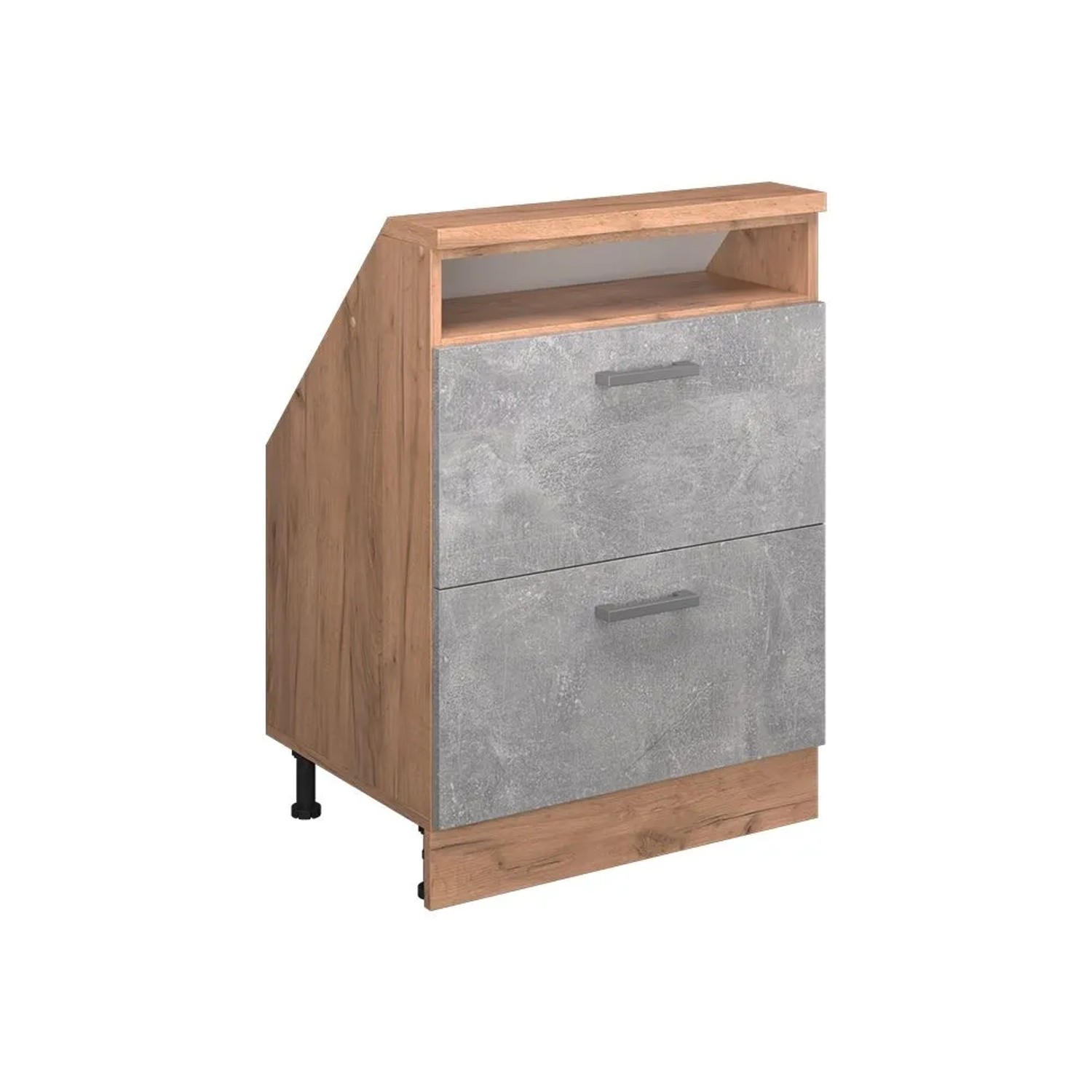 Vicco Küchenschrank für Dachschrägen R-Line Beton Goldkraft Eiche 60 x 82 mit 2 Schubladen Art Nr 58225