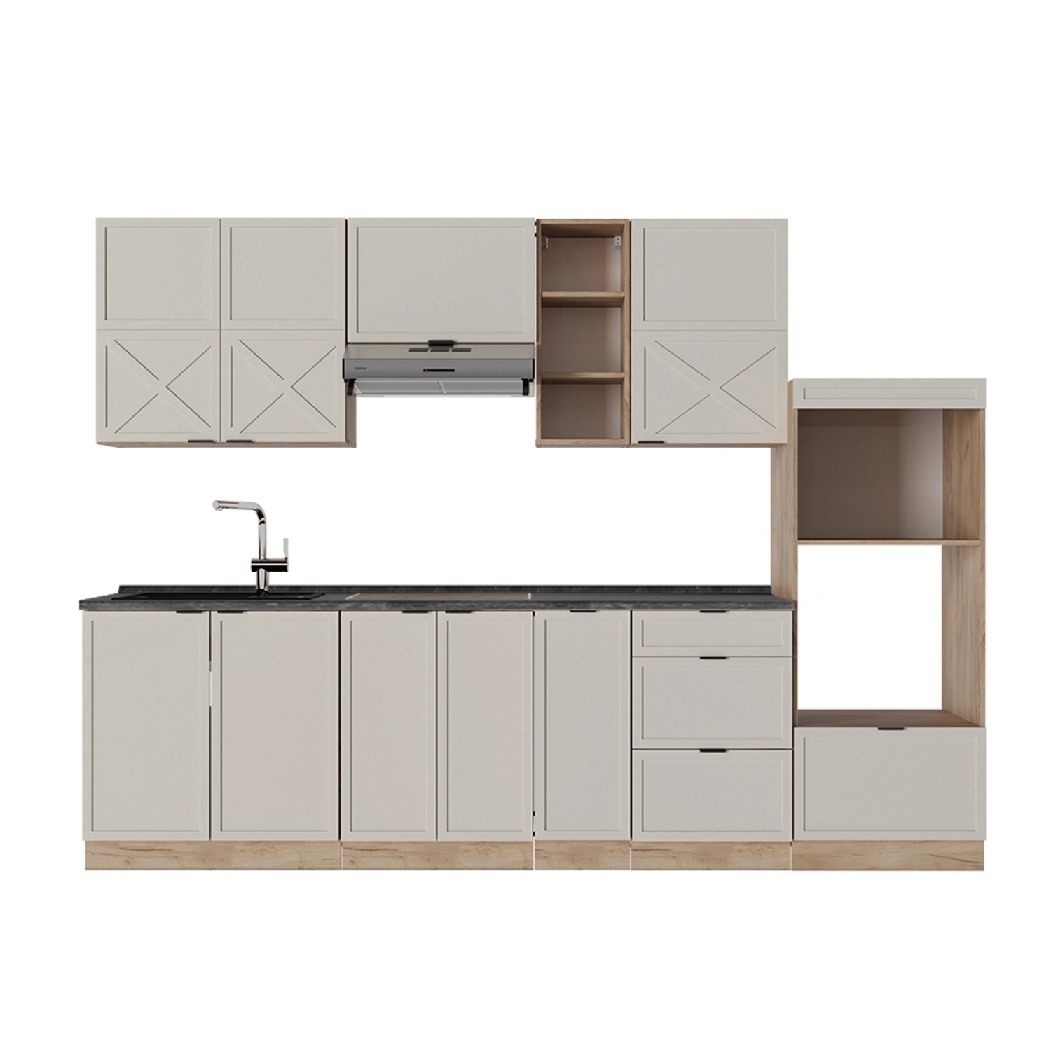 Vicco Fame-Line Küchenzeile GrauBeige/Goldkraft Eiche 280 cm AP Anthrazit günstig online kaufen