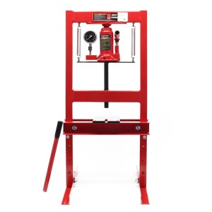 Rote Wiltec 6T Profi Werkstattpresse mit Manometer. Robuste Hydraulikpresse für präzise Pressarbeiten.