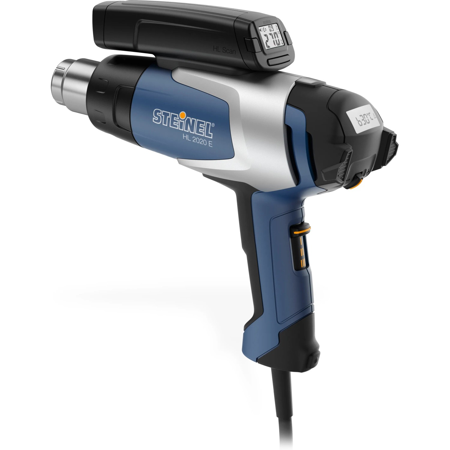 Steinel Heißluftgebläse HL 2020 E KF mit LCD-Display, 2200 W, blau/silber. Heißluftgerät für vielseitige Anwendungen.