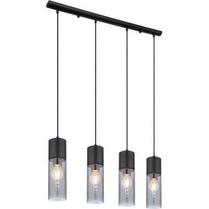 Moderne 4-flammige Pendelleuchte Annika in Schwarz matt mit Rauchglas-Schirmen. Ideal für Wohn- und Esszimmer.