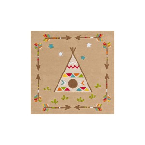 Bunter MeGusta Kurzflor Teppich 130x130 cm mit Indianerzelt und Pfeilen für Kinder.