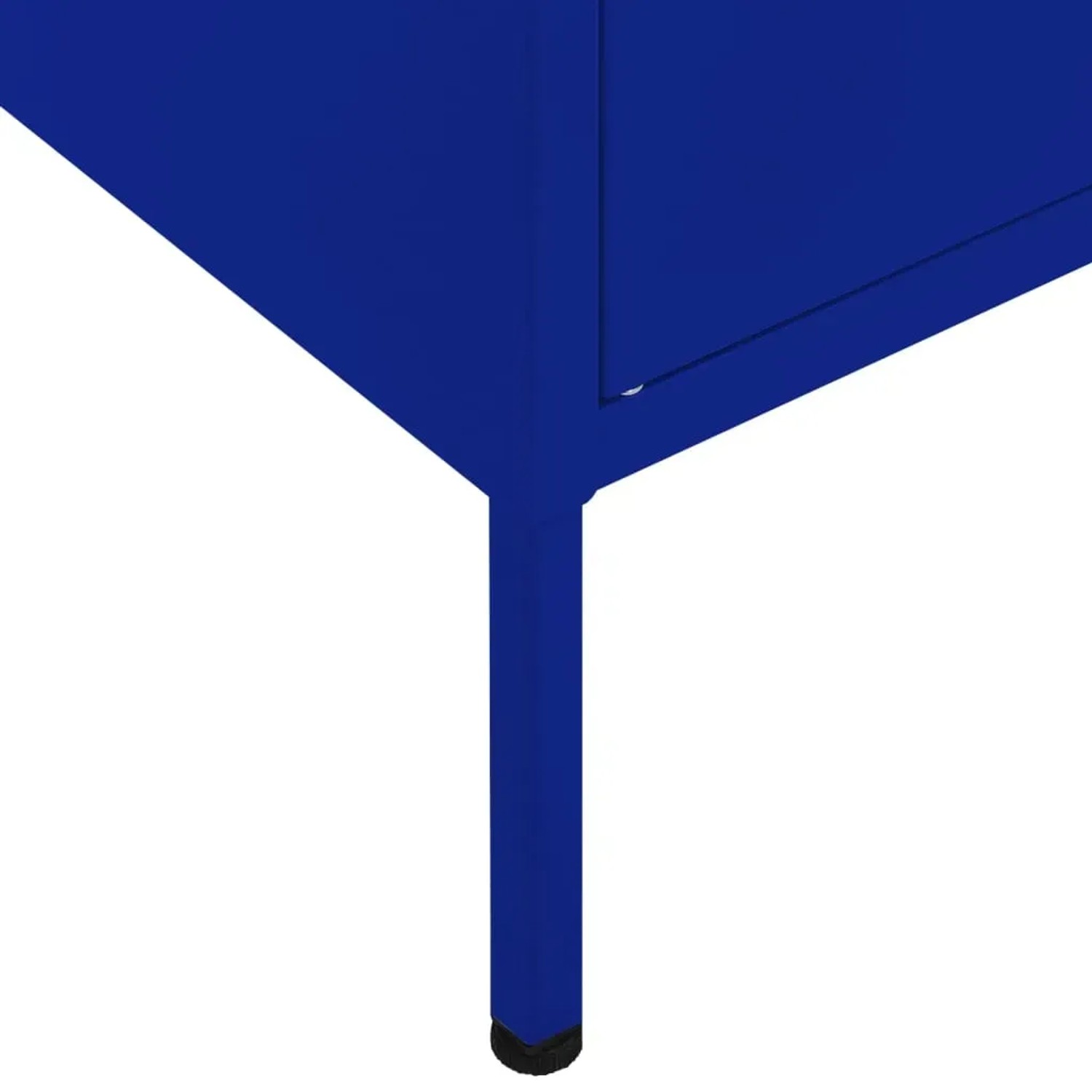 Detailaufnahme: Marineblauer vidaXL Lagerschrank aus Stahl, Modell 1, mit Fuß.