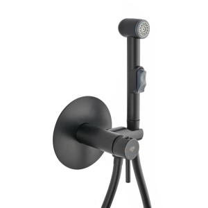 Schwarzes mattes Bidetbrause-Set aus Messing mit Mischfunktion, Handbrause und Schlauch für Bad.