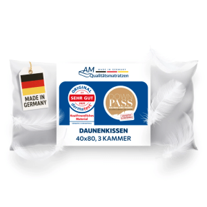 AM Qualitätsmatratzen Premium Daunenkissen 40x80 im 3-Kammer-System Made in Germany & DOWNPASS Zertfiziert