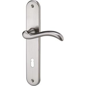 AnsaPro Türgriff Elbe, Langschild, Buntbart-Lochung, aus Messing, silberfarben gebürstet.