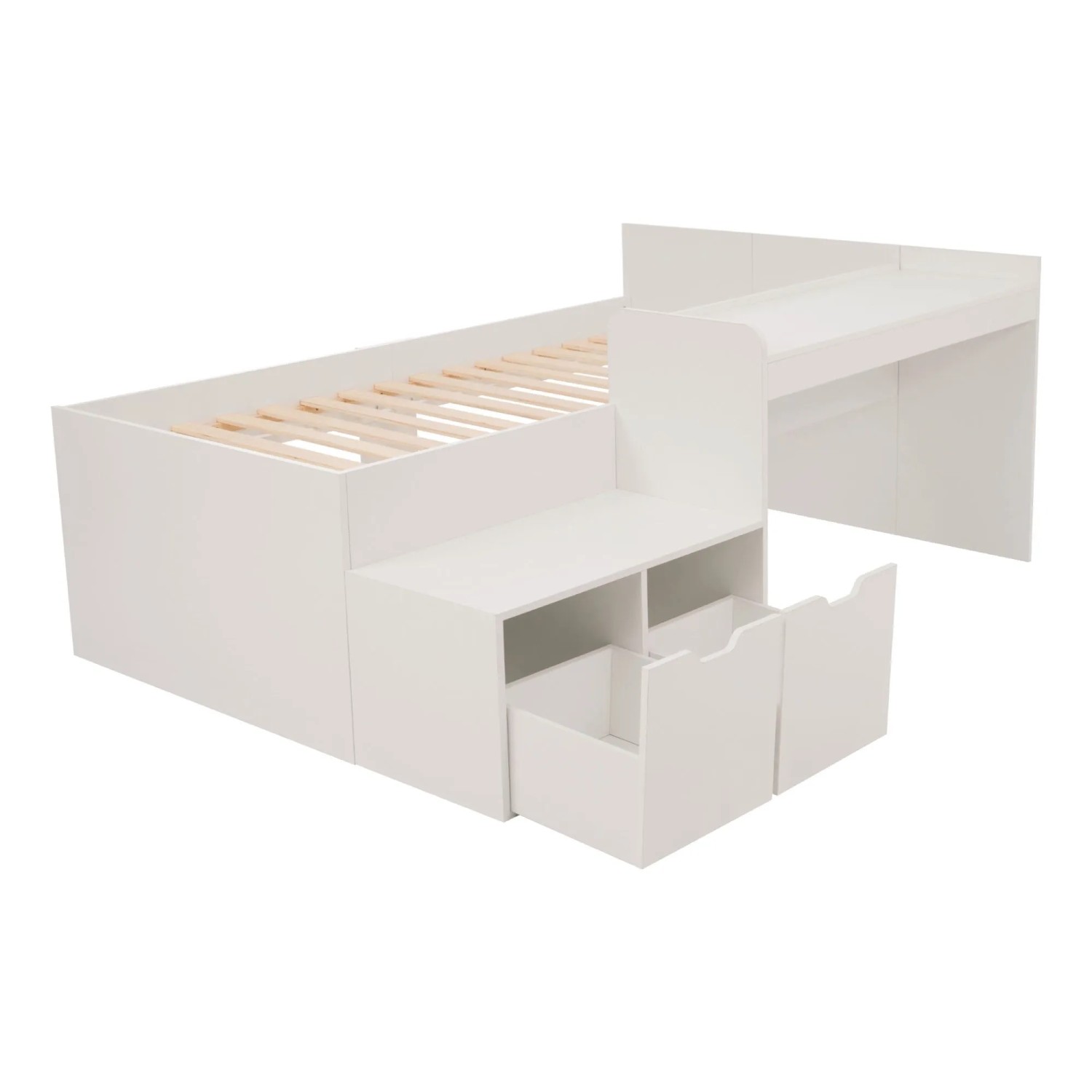 Merax Kinderbett 90x200cm Schreibtisch Schubladen Weiß