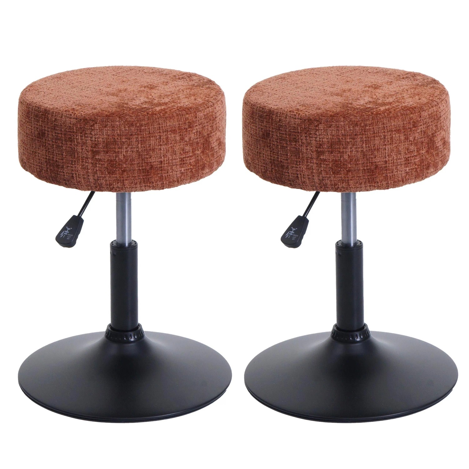 MCW 2er-Set Hocker C22 Höhenverstellbar Drehbar Ø 37cm Stoff Chenille Terrakotta