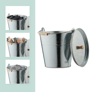 Relaxdays Ascheeimer Stahl Silber mit Deckel 12,5 Liter 30 cm x 33 cm x 31 cm 1 kg