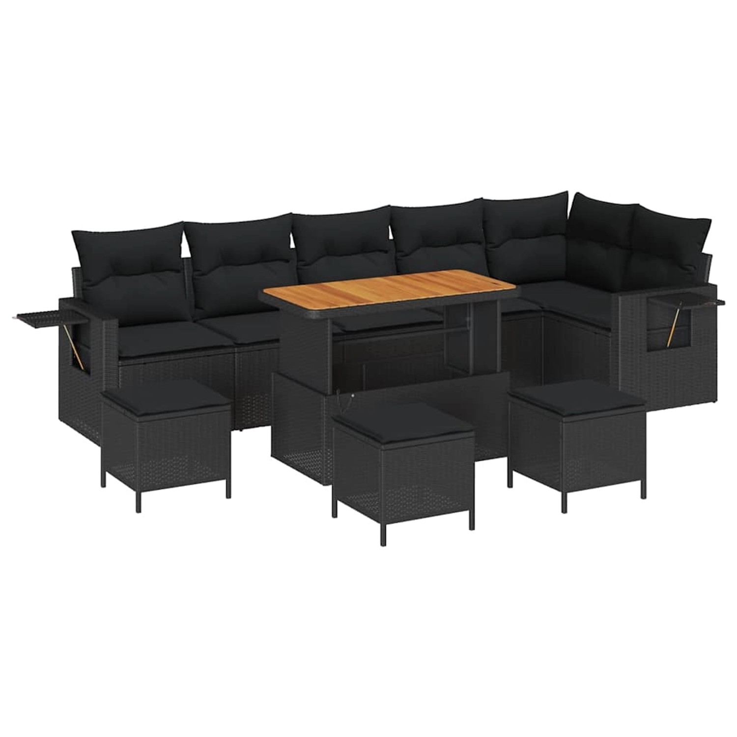vidaXL 10-Teiliges Garten Sofa Set mit Kissen Schwarz Poly Rattan Akazie 33 günstig online kaufen