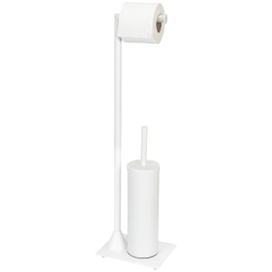 Wenko WC-Garnitur Hella Weiß-Matt: Stand-WC-Bürste mit Papierhalter, Stahl, elegantes Design.