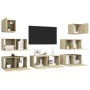VidaXL TV-Schrank-Set, 7-teilig, Sonoma-Eiche, Hängend, Holzwerkstoff, Wohnwand.