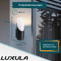 Schwarze LUXULA Wandleuchte Außen mit Maßen, wetterfeste Terrassenleuchte.
