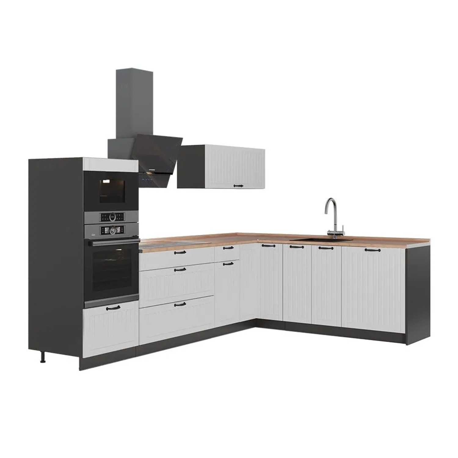 Vicco Eckküche Fame-Line Weiß Landhaus/Anthrazit 287 x 154 AP Eiche Art Nr 63486