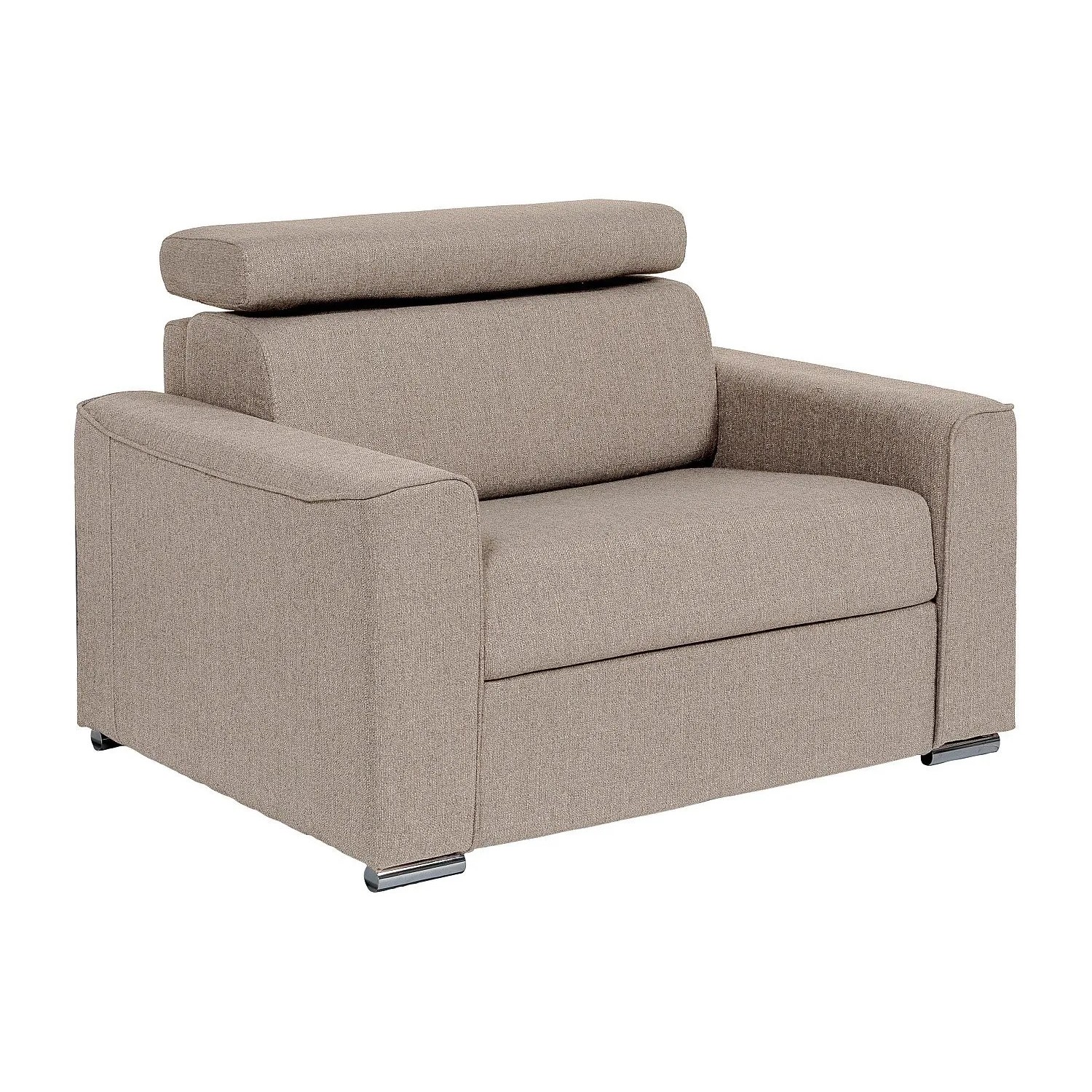 Beiger Vente-unique Schlafsessel Vizir aus Stoff mit verstellbarer Kopfstütze und glänzenden Metallfüßen.