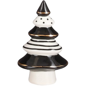 Dekorativer Baum Weiß Schwarz, 12x7cm, aus Keramik für weihnachtliche Dekoration.