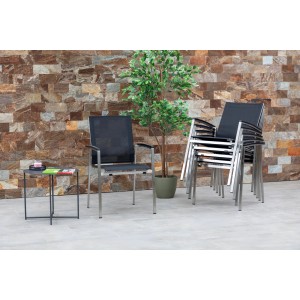 Acamp Stapelsessel Auris 6er-Set, Gartenstühle mit Edelstahlgestell und schwarzem Acatex-Gewebe.