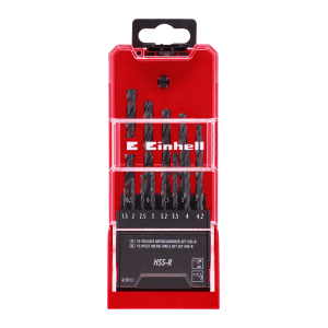 Einhell Metallbohrer-Set HSS-R, 13-teilig in roter Kassette mit verschiedenen Größen.