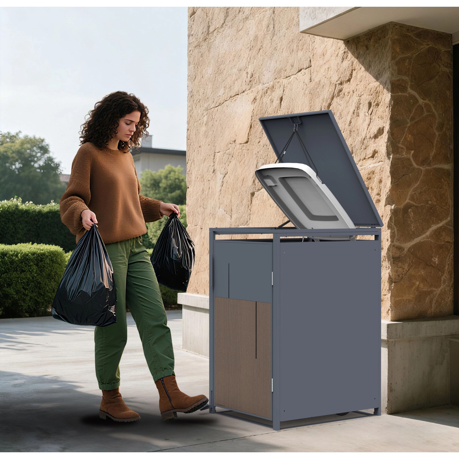 FM-SOLAR Mülltonnenbox anthrazit/Holz für 1 Mülltonne_9