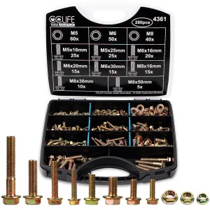 CCLIFE Flanschschrauben Set, 280-teilig, DIN 6921/6923, M5-M8, mit Muttern in Aufbewahrungsbox.