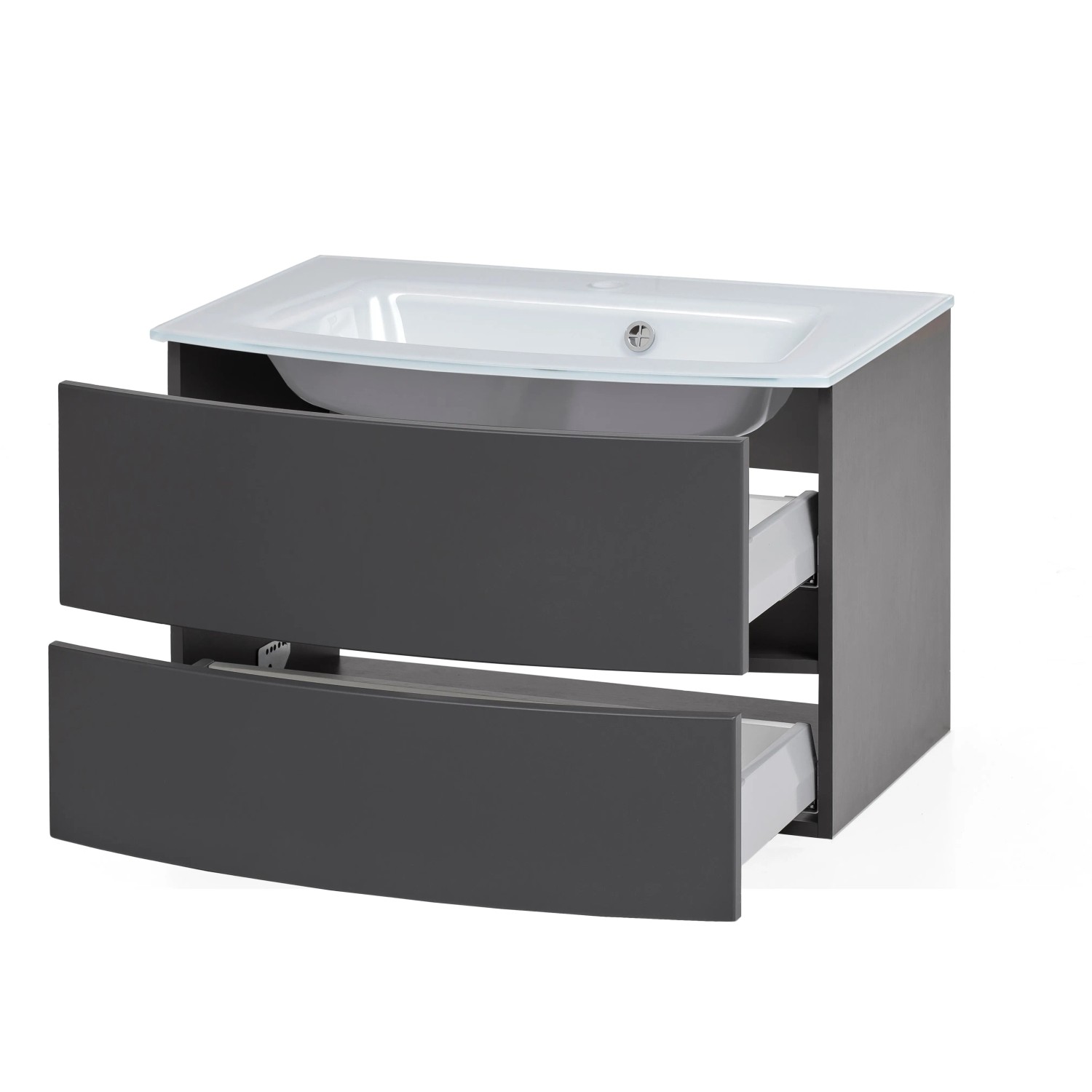 Held Möbel Einzelwaschtisch Salerno, 80 cm, Grau Matt, mit zwei offenen Schubladen und weißem Waschbecken.