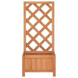 Brauner Pflanzkübel mit Spalier aus Tannenholz für Kletterpflanzen im Garten oder auf der Terrasse.