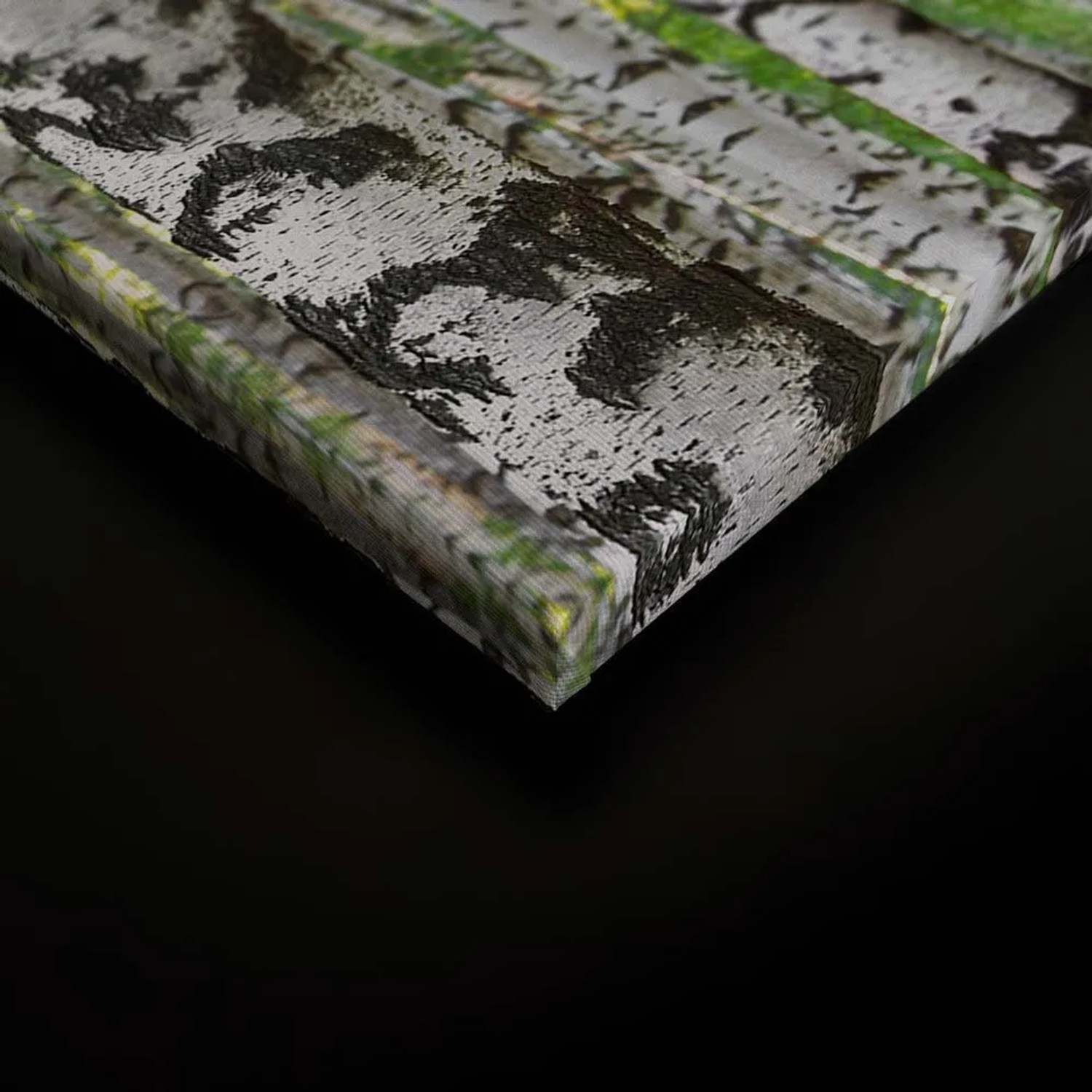 Detailaufnahme Leinwandbild Birkenwald, grün/weiß, 120x80 cm. Wanddekoration für Wohnzimmer & Schlafzimmer.