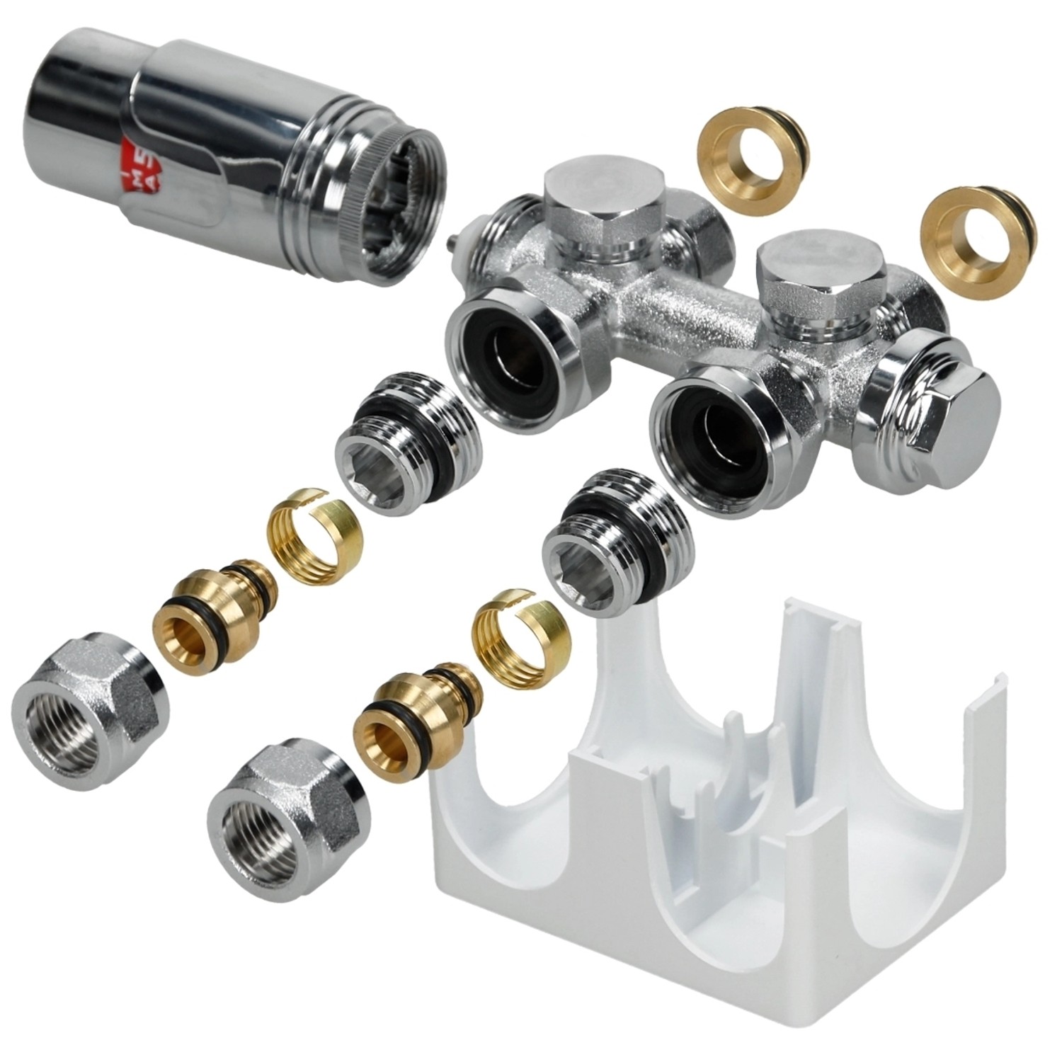 LuxeBath Ventil-Armaturen Set Multiblock Weiß Universal Eck und Durchgangsform