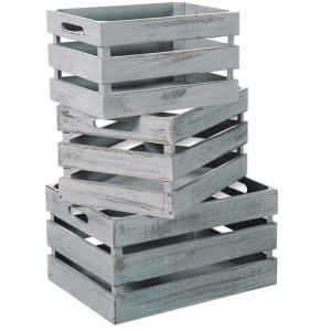 3er Set Kesper Aufbewahrungsboxen aus FSC®-Holz, grau gewischt, gestapelt.