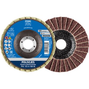 Pferd Vlieswerkzeuge PVL 125 mm, Körnung 180 M, für Schleifmaschinen. Fächerscheibe für Edelstahl.