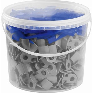LUX Nivellierhilfe Startset: 100 Keile (blau), 300 Clips (grau) im Eimer.