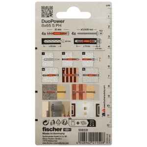 Fischer DuoPower Universaldübel 8x65 mm, 4er-Pack. Dübel für sicheren Halt in Voll- und Lochbaustoffen.