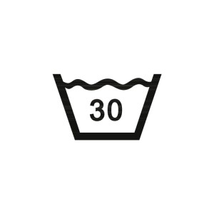 Waschsymbol 30°C für Stubai Stützgurt. Pflegehinweis für den Rücken-Gurt.