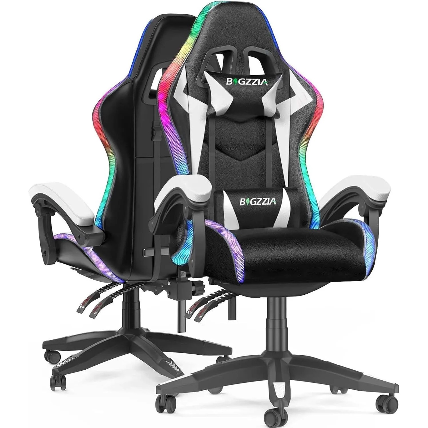 Rattantree Ergonomischer Gaming Stuhl mit LED Beleuchtung Höhenverstellbar Kopf und Lendenstütze Weiß