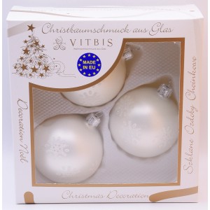 Vitbis Glas-Weihnachtskugeln, 3er-Set, weiß-matt, Ø 8cm, im Karton.