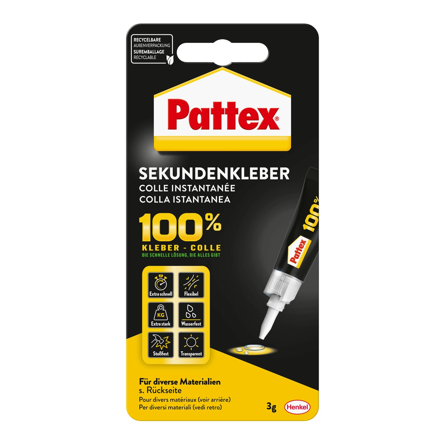 Pattex Flüssigkleber 100% Sekundenkleber Transparent 3g günstig online kaufen