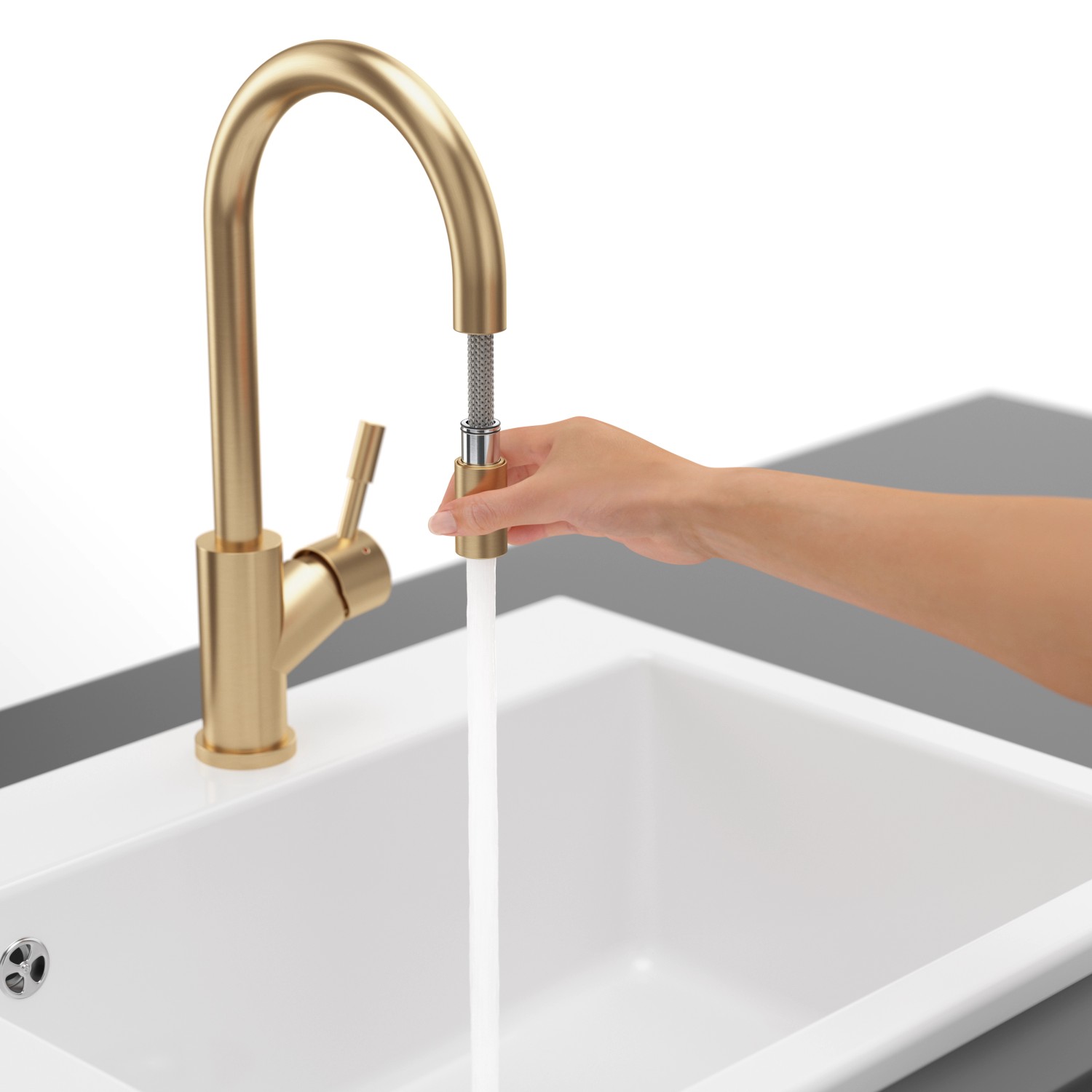 Villeroy & Boch Küchenarmatur Umbrella Flex Hochdruck-Armatur mit Ausziehbarer Brause Wassersparend Gold_5