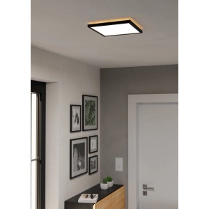 Quadratische LED-Deckenleuchte Rovito von Eglo, 29x29 cm, mit schwarzem Rahmen. Moderne Deckenbeleuchtung.