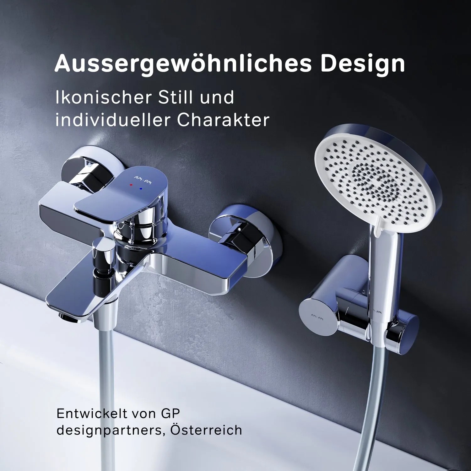 AM.PM Wannenarmatur X-Joy Aufputz mit Handbrause und Halter, Chrom.