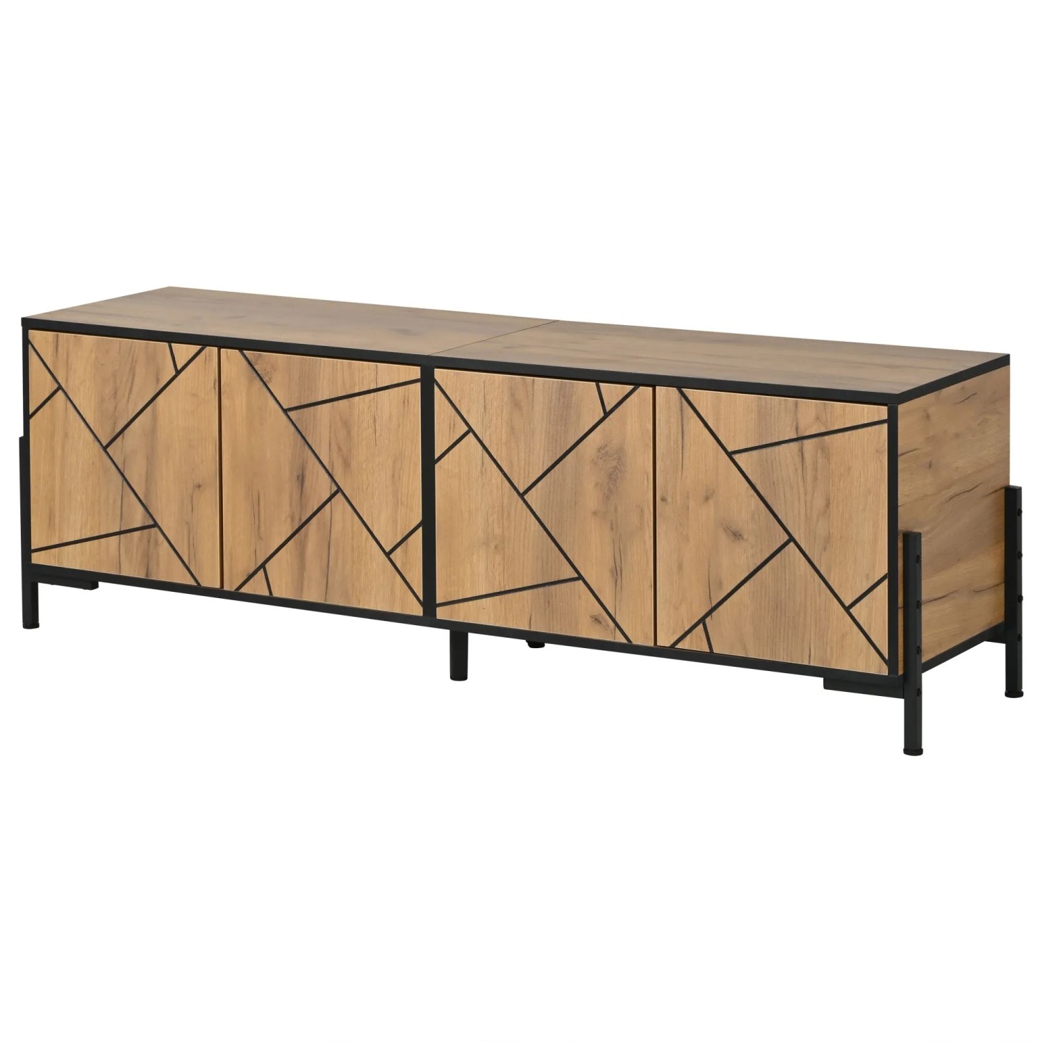okwish TV Schrank 4 Türen Geometrisch Design MDF Wohnzimmer 153x40x50cm Natur