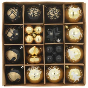 vidaXL Weihnachtskugel-Set, 40-teilig, schwarz und gold, verschiedene Designs in Box.