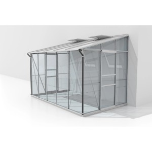 Vitavia Anlehn-Gewächshaus Ida 6500 mit Alu-Rahmen, Glas und Hohlkammerplatten. Anbau Gewächshaus.