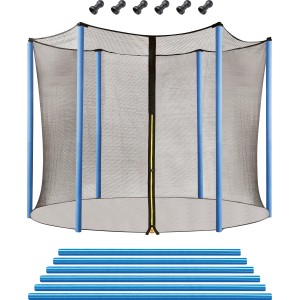 Sicherheitsnetz für Gartentrampolin, Ø 305 cm, mit blauen Stangen und Befestigungen.