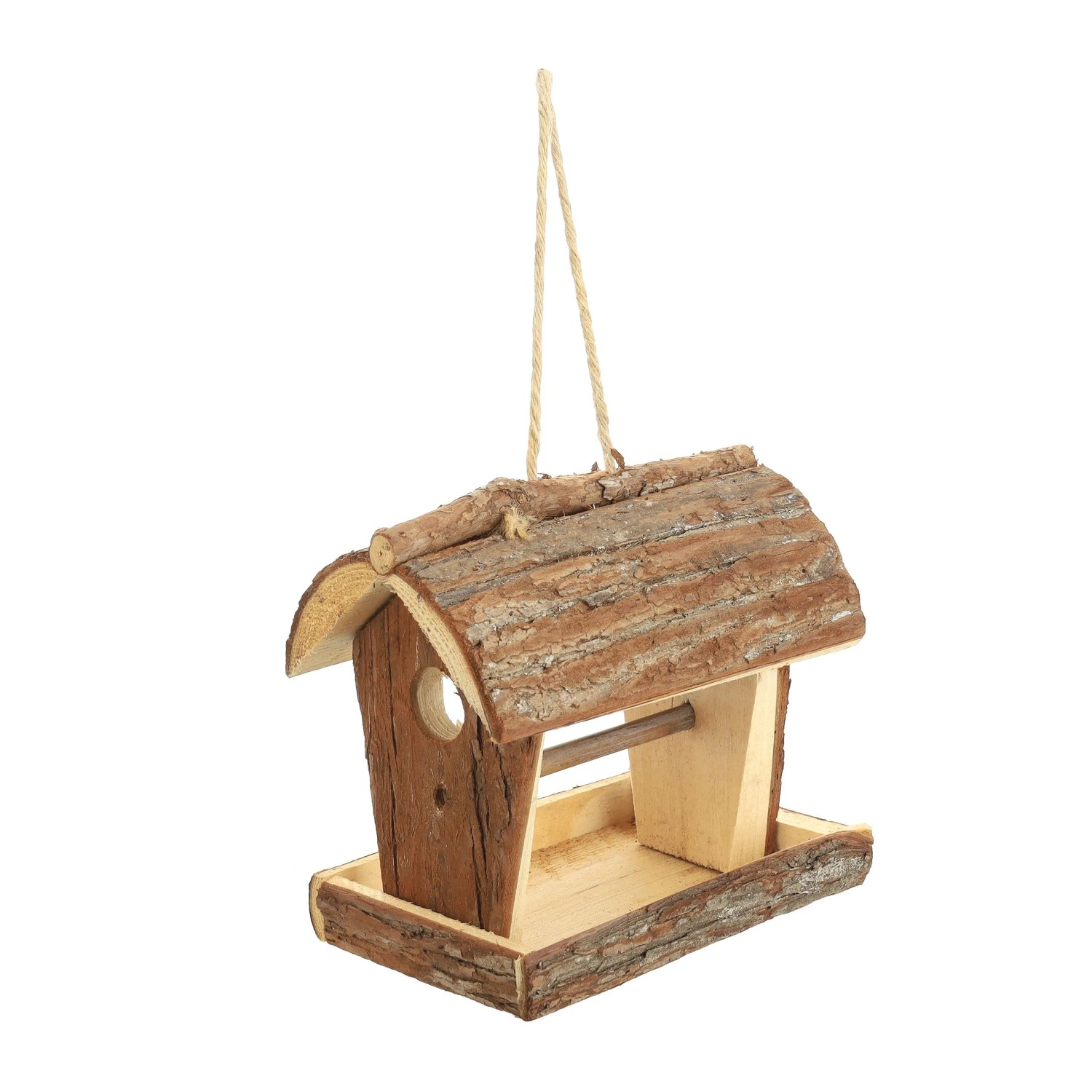 Relaxdays Vogelfutterhaus Holz Natur zum Aufhängen 18 cm x 13,5 cm x 19,5 cm 0,6 kg