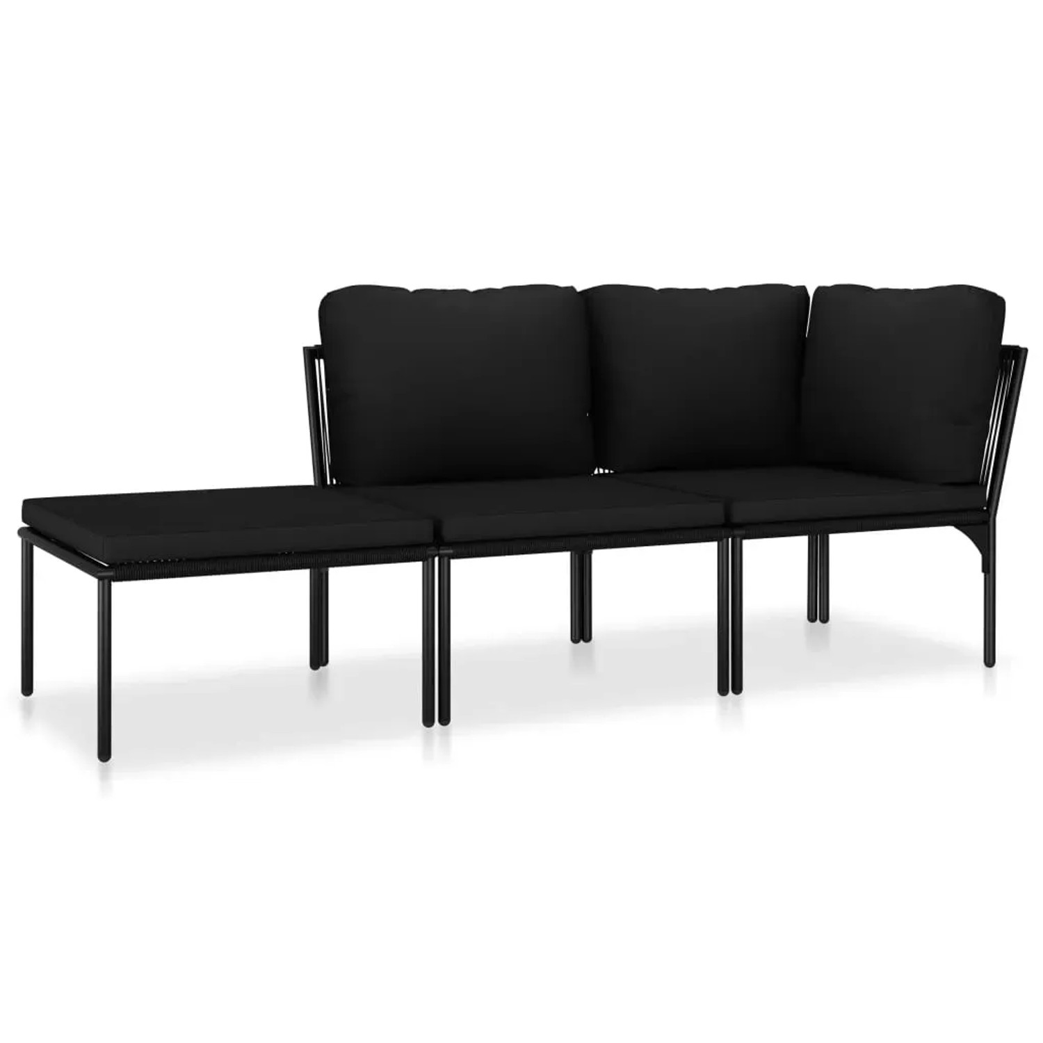 vidaXL 3-Tlg Garten-Lounge-Set mit Auflagen Schwarz PVC 48594