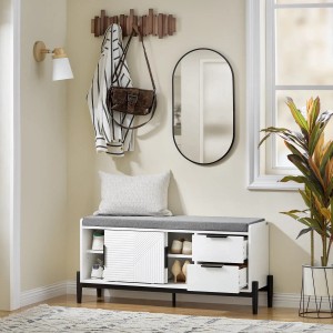 SoBuy Schuhbank mit Sitzfläche Sitzbank Dielenbank mit Schiebetüren FSR187-W