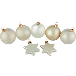 Weihnachtskugel-Set Sterne, 50-teilig, Champagner: Kugeln und Sterne für den Weihnachtsbaum.