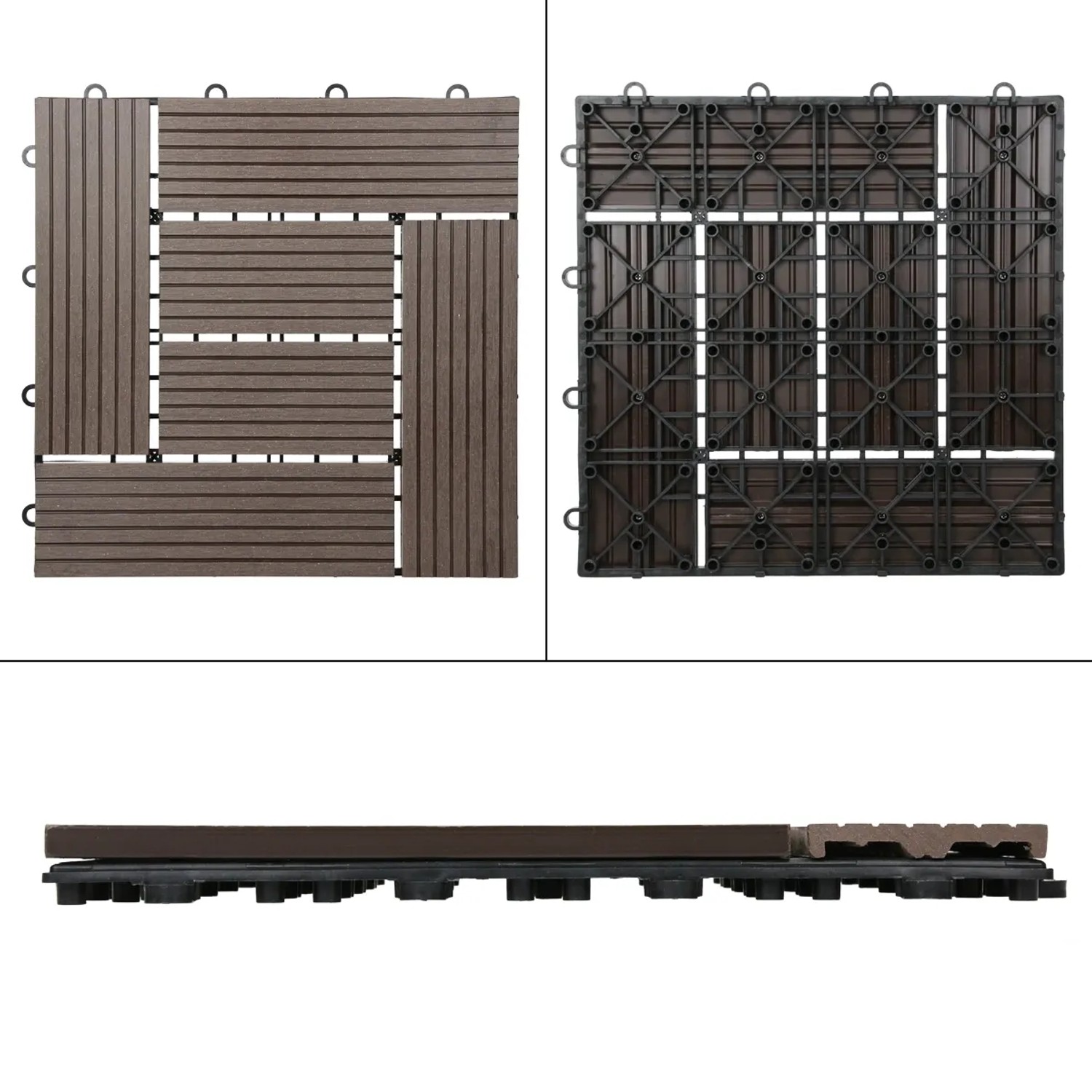 ECD Germany WPC Terrassenfliesen 55er Set, 30x30cm, dunkelbraune Holzoptik mit Klicksystem.