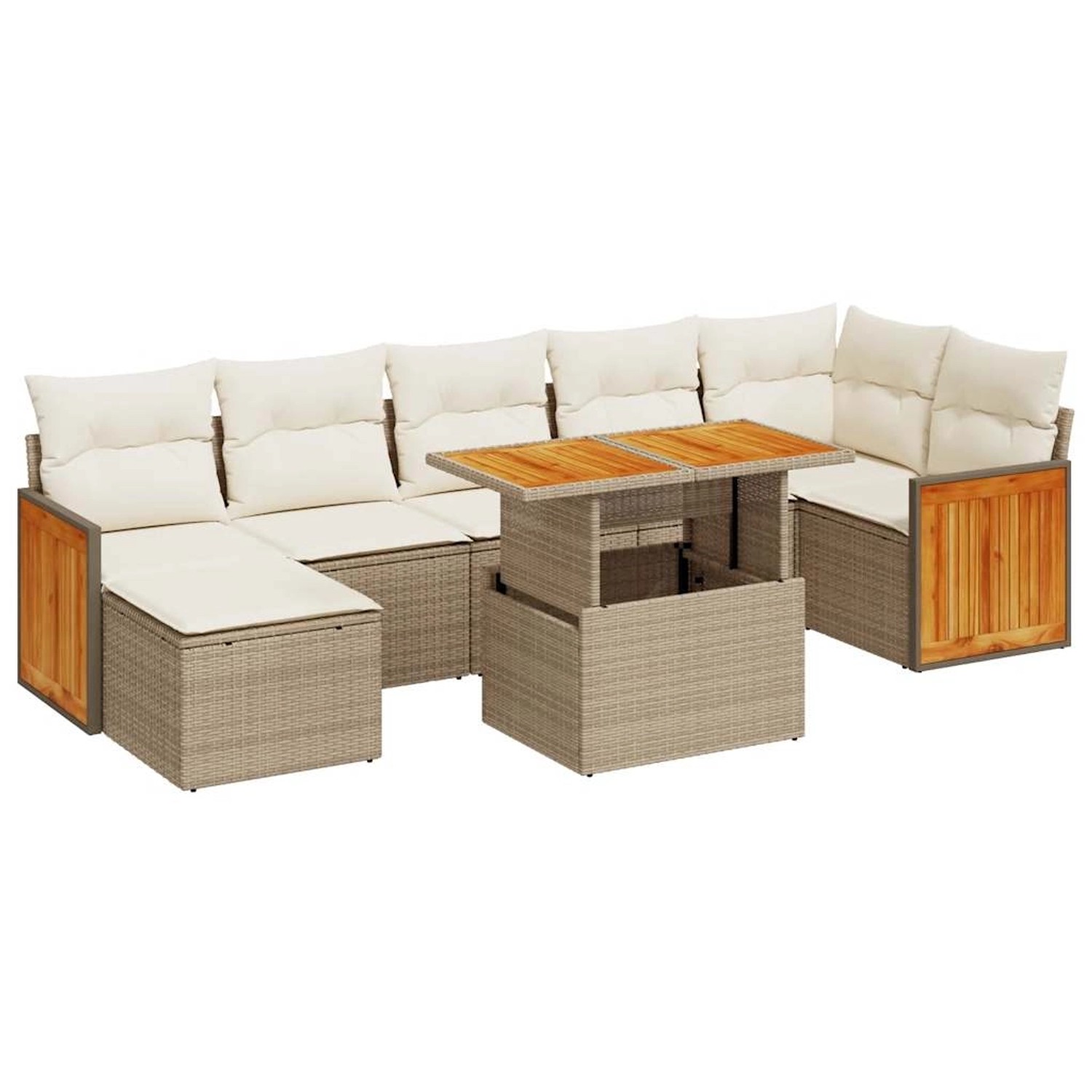 vidaXL 8-Tlg Garten-Sofagarnitur mit Kissen Beige Poly Rattan Akazie 332774 günstig online kaufen