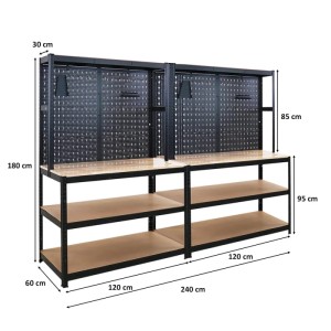 PROREGAL Werkbank Mega Deal, 2er Set mit Lochwand, 180x120x60cm, schwarz. Werkstatteinrichtung.